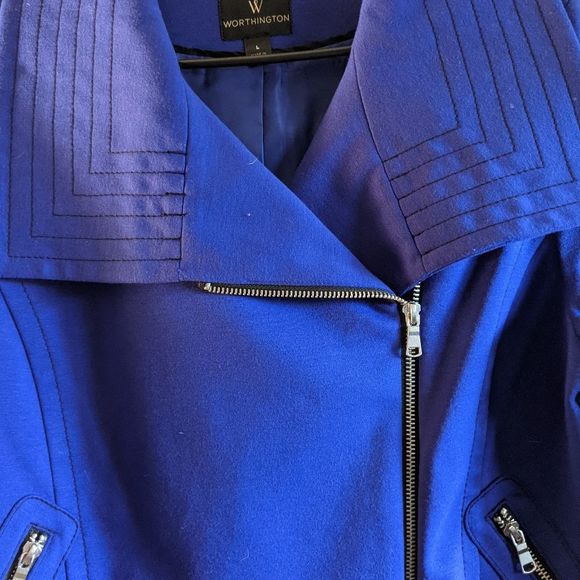 Blue Side Zip Dress Bomber Jacket - Picture 3 of 4